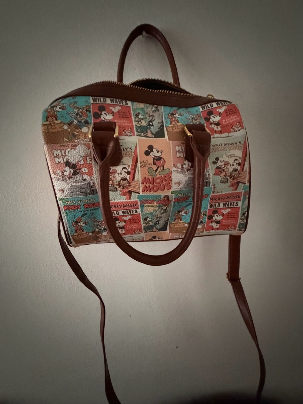 Disney Vintage Comic Patchwork Satchel - Brown Trim